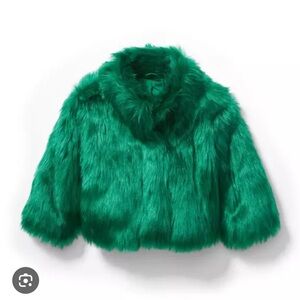 Janie and Jack Green Faux Fur Christmas Holiday Coat